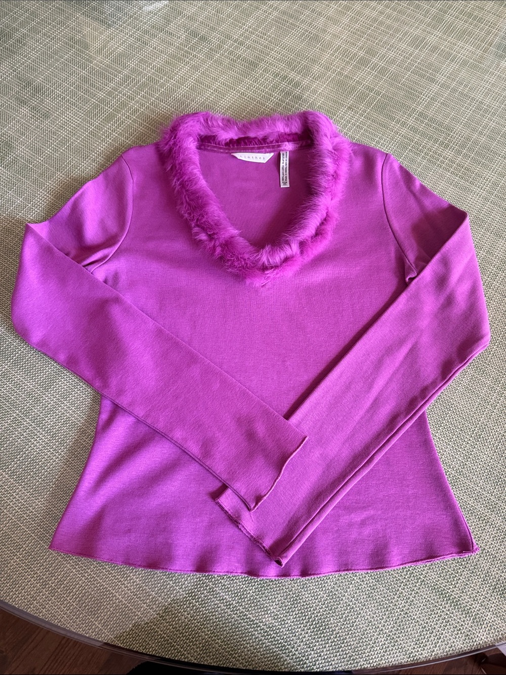 Fuchsia Fur Trim V-Neck Sweater - Women